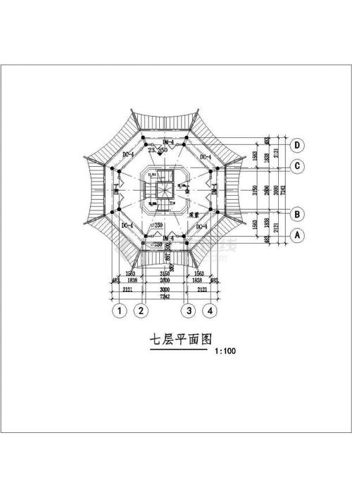 哈尔滨市某文化公园七层仿古景观塔建筑设计cad图纸含大样图